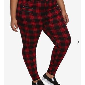 HT Denim Red Plaid Hi-Rise Super Skinny Jeans Plus Size